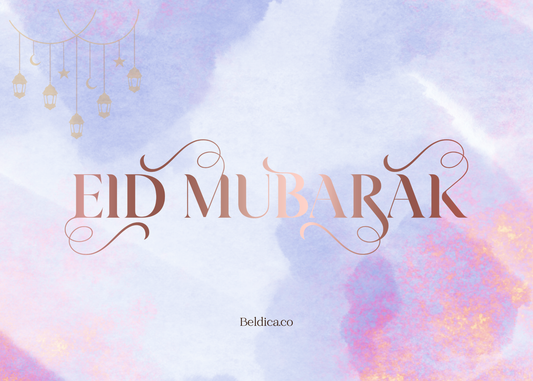 Eid Mubarak Greeting Card – Purple & Pink Lantern Design (Digital PDF Download)