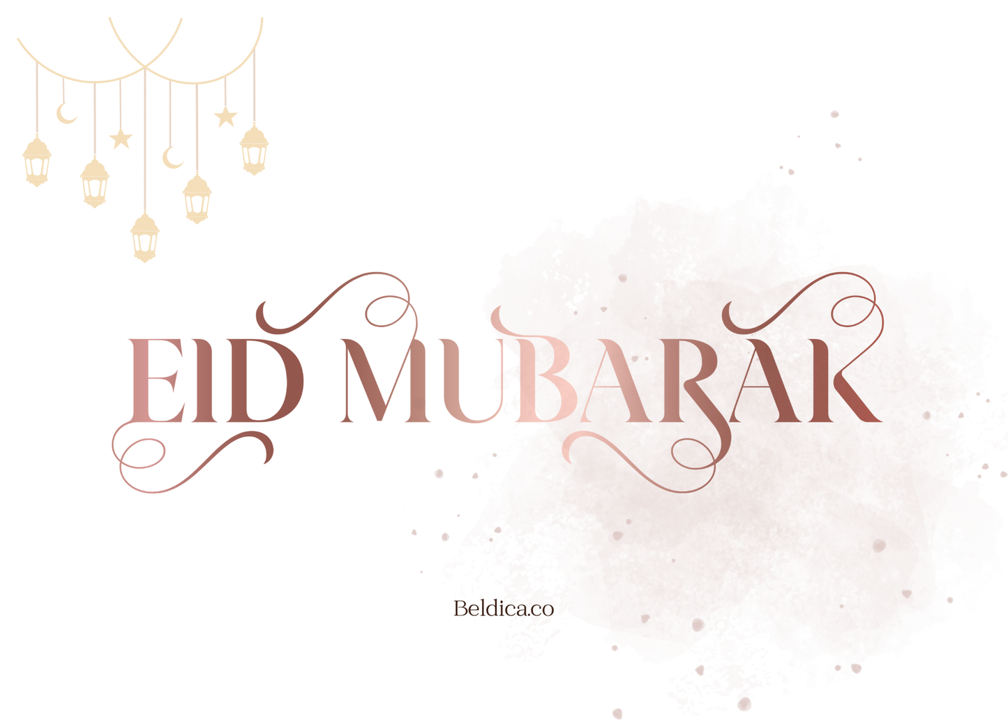 Eid Mubarak Greeting Card – Pink or Blue Lantern Design (Digital Download PDF)