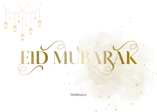 Eid Mubarak Greeting Card – Gold Lettering with Lantern Design (Digital Download PDF)